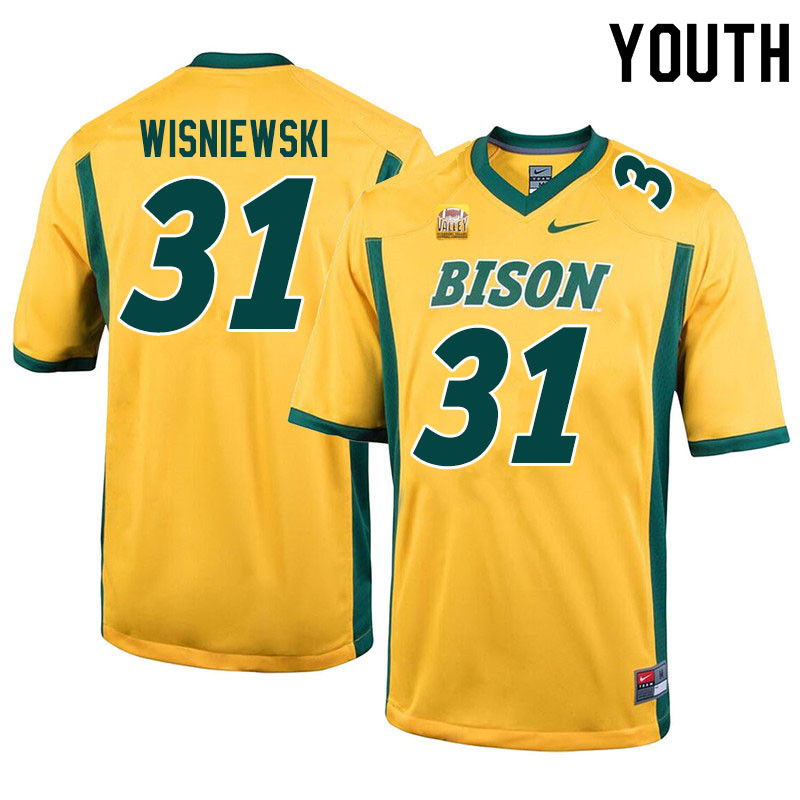 Youth #31 Cole Wisniewski North Dakota State Bison College Football Jerseys Sale-Yellow - Click Image to Close